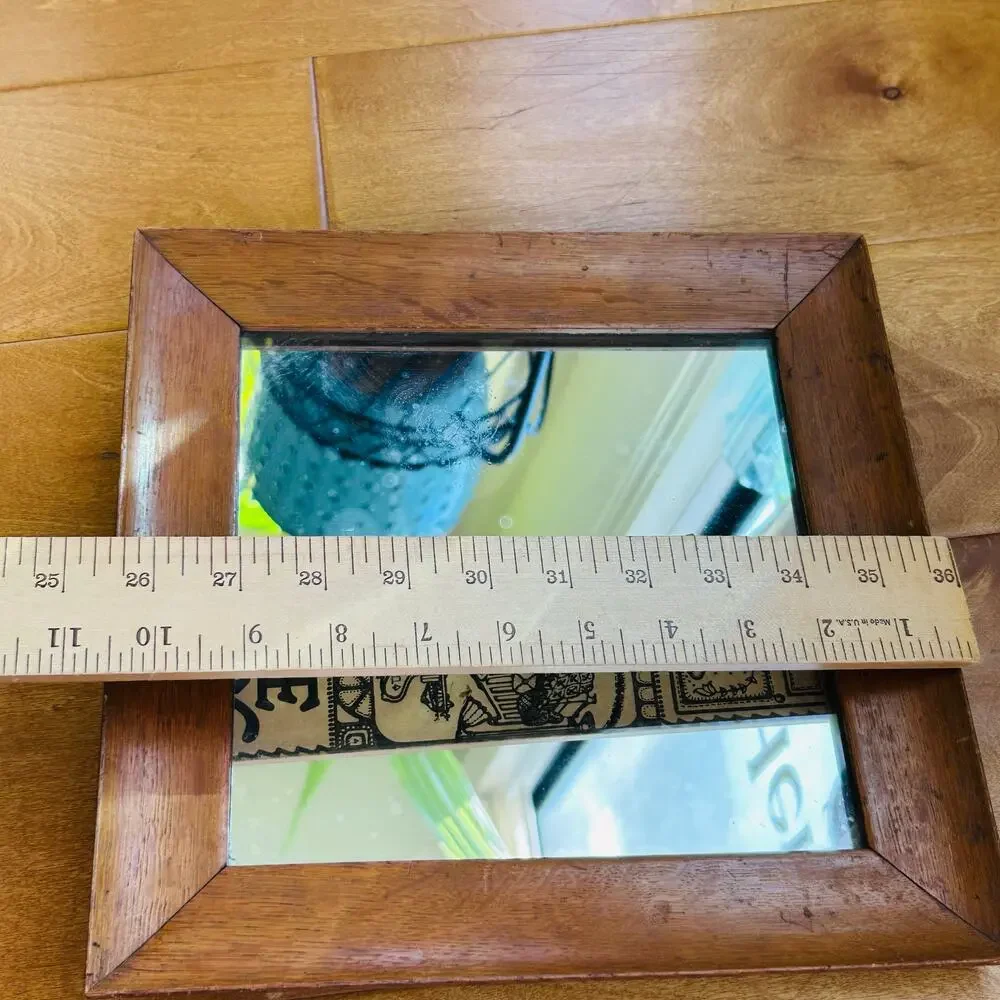 Antique Primitive wood wooden square Picture Mirror Framed